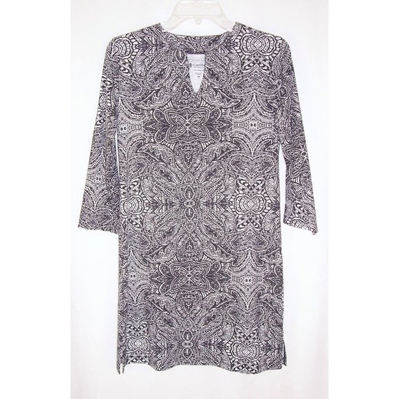 Coolibar Oceanside Tunic Dress XS UPF 50+ Sun Protection Black White Paisley - Picture 4 of 8